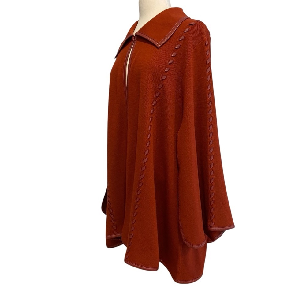 Patricia Nash designer knit wrap cape cardigan poncho vegan leather trims M/L